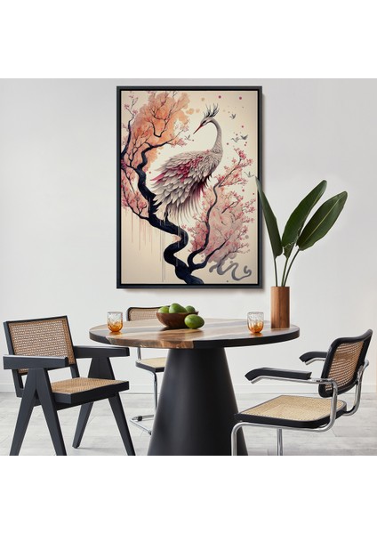 Çerçeveli Dekoratif Kanvas Tablo, Sakura Ağacındaki Güzel Turna TABLOSU-7911