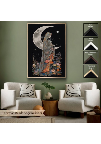 Çerçeveli Dekoratif Kanvas Tablo, Ay Işığındaki Kadın TABLOSU-7990