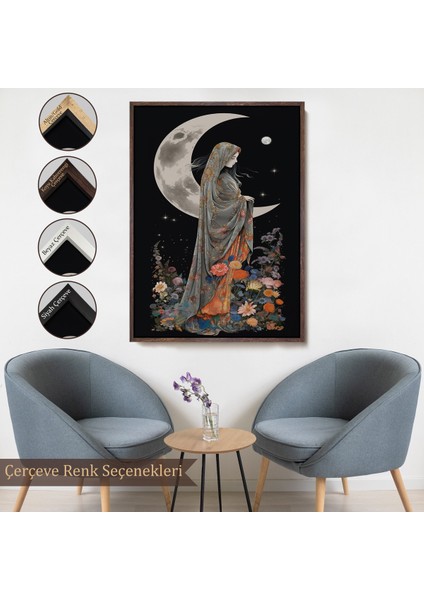 Çerçeveli Dekoratif Kanvas Tablo, Ay Işığındaki Kadın TABLOSU-7990