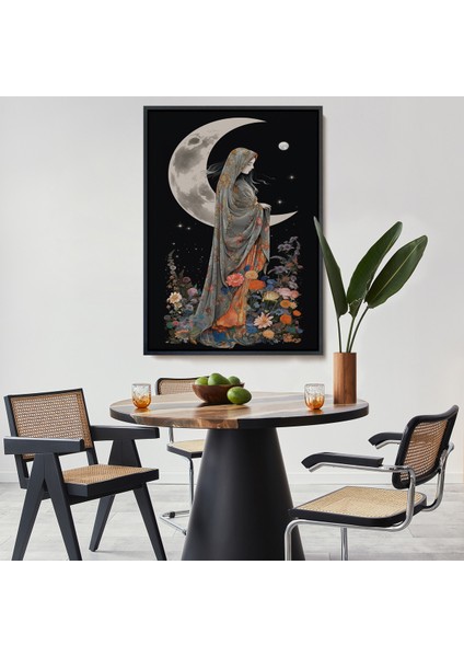 Çerçeveli Dekoratif Kanvas Tablo, Ay Işığındaki Kadın TABLOSU-7990
