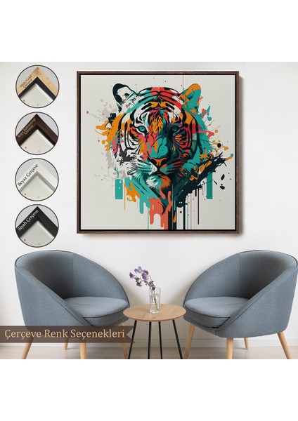 Çerçeveli Dekoratif Kanvas Tablo, Renkli Kaplan TABLOSU-8330