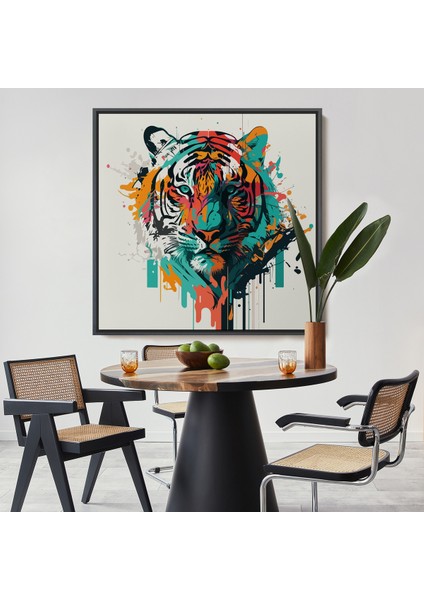 Çerçeveli Dekoratif Kanvas Tablo, Renkli Kaplan TABLOSU-8330