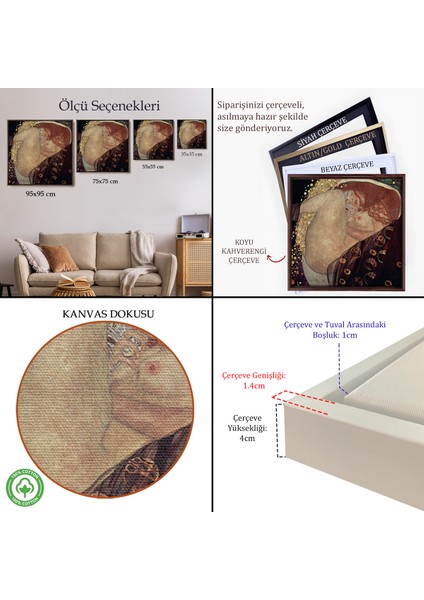 Çerçeveli Dekoratif Kanvas Tablo, Gustav Klimt Danae TABLOSU-8340 indirimleri