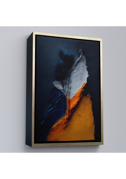 Çerçeveli Dekoratif Kanvas Tablo, Turuncu ve Mavi Tonlu Soyut TABLO-7913