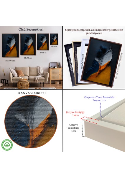 Çerçeveli Dekoratif Kanvas Tablo, Turuncu ve Mavi Tonlu Soyut TABLO-7913 indirimleri