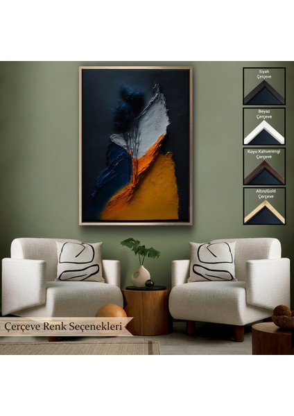 Çerçeveli Dekoratif Kanvas Tablo, Turuncu ve Mavi Tonlu Soyut TABLO-7913