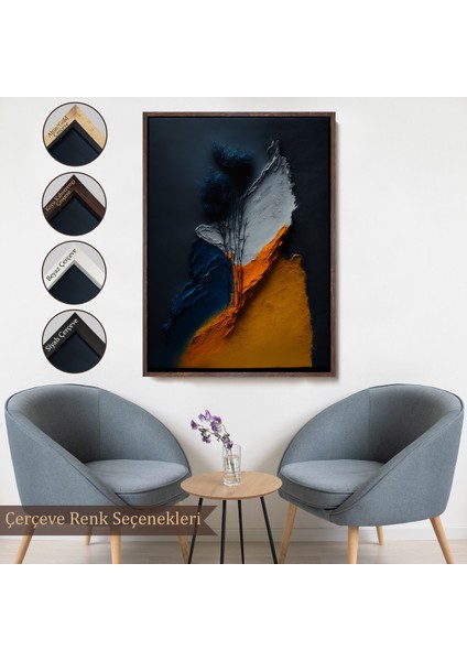 Çerçeveli Dekoratif Kanvas Tablo, Turuncu ve Mavi Tonlu Soyut TABLO-7913