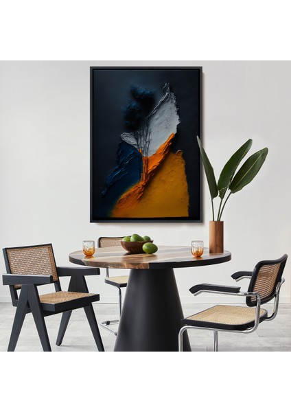 Çerçeveli Dekoratif Kanvas Tablo, Turuncu ve Mavi Tonlu Soyut TABLO-7913