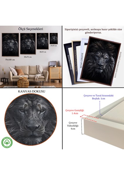 Çerçeveli Dekoratif Kanvas Tablo, Yaralı Aslan TABLOSU-7912 indirimleri