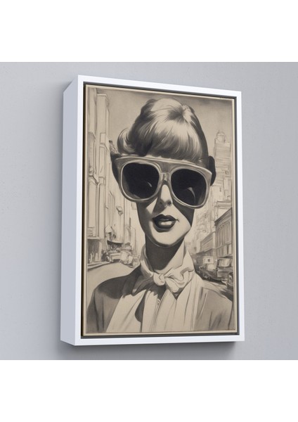 Çerçeveli Dekoratif Kanvas Tablo, Kara Kalem Çalışması Görünümlü Cool Kadın TABLOSU-8067