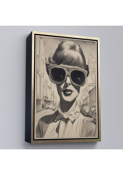 Çerçeveli Dekoratif Kanvas Tablo, Kara Kalem Çalışması Görünümlü Cool Kadın TABLOSU-8067 modelleri