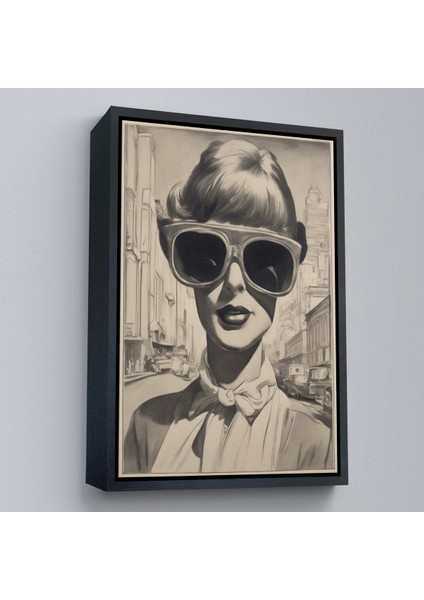 Çerçeveli Dekoratif Kanvas Tablo, Kara Kalem Çalışması Görünümlü Cool Kadın TABLOSU-8067 fırsatları