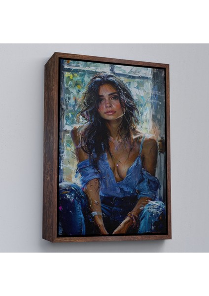 Çerçeveli Dekoratif Kanvas Tablo, Yağlı Boya Görünümlu Güzel Kadın TABLOSU-7864