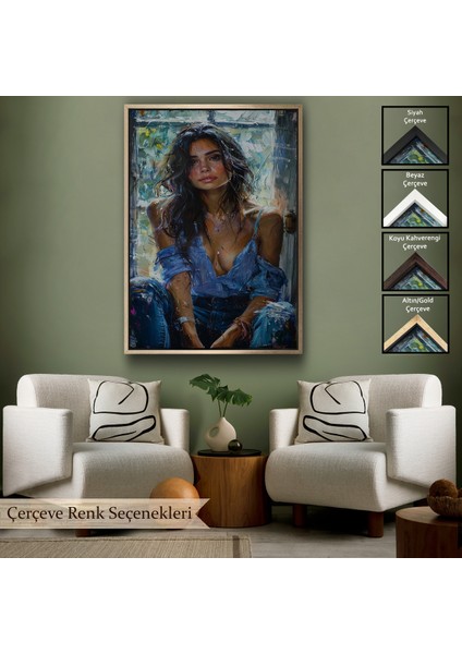 Çerçeveli Dekoratif Kanvas Tablo, Yağlı Boya Görünümlu Güzel Kadın TABLOSU-7864