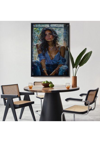 Çerçeveli Dekoratif Kanvas Tablo, Yağlı Boya Görünümlu Güzel Kadın TABLOSU-7864