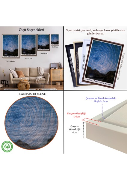 Çerçeveli Kanvas Tablo, Vincent Van Gogh - Parlak Yıldızlı Gökyüzü Tablo - Brillant Starry SKY-8049 indirimleri