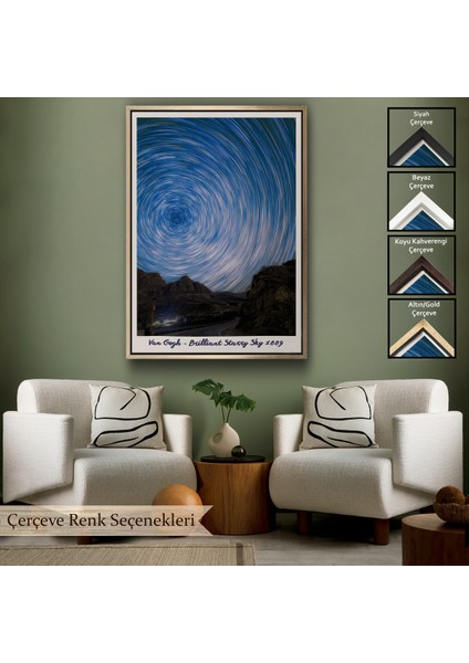 Çerçeveli Kanvas Tablo, Vincent Van Gogh - Parlak Yıldızlı Gökyüzü Tablo - Brillant Starry SKY-8049