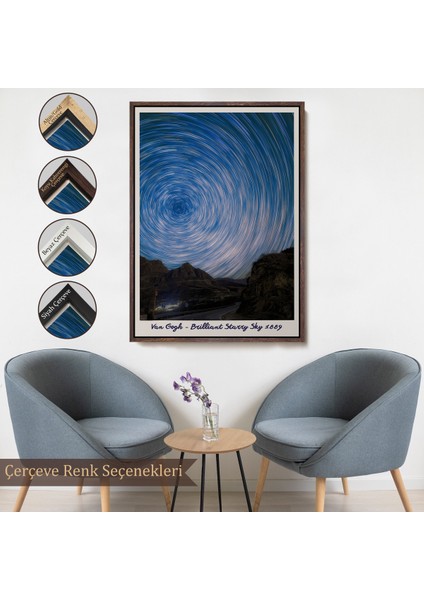 Çerçeveli Kanvas Tablo, Vincent Van Gogh - Parlak Yıldızlı Gökyüzü Tablo - Brillant Starry SKY-8049