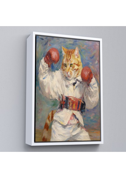 Çerçeveli Dekoratif Kanvas Tablo, Boks Eldivenli Sevimli Kedi TABLOSU-7997