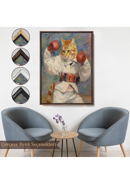 Çerçeveli Dekoratif Kanvas Tablo, Boks Eldivenli Sevimli Kedi TABLOSU-7997