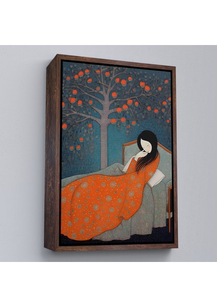 Çerçeveli Dekoratif Kanvas Tablo, Yatakta Uyuyan Asyalı Kadın TABLOSU-8007