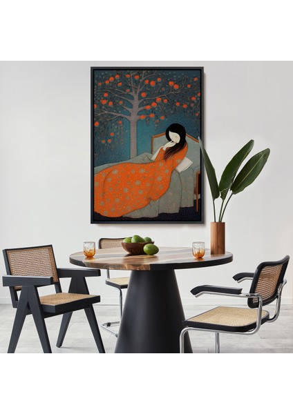 Çerçeveli Dekoratif Kanvas Tablo, Yatakta Uyuyan Asyalı Kadın TABLOSU-8007