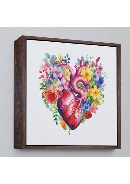 Çerçeveli Dekoratif Kanvas Tablo, Çiçeklerle Çevrili Kalp Tablosu - Doktor HEDIYESI-8325