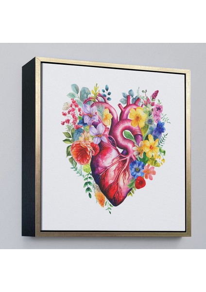 Çerçeveli Dekoratif Kanvas Tablo, Çiçeklerle Çevrili Kalp Tablosu - Doktor HEDIYESI-8325 fiyatları