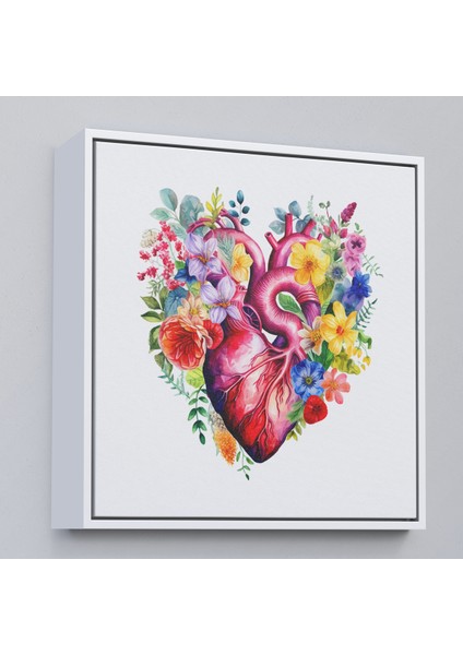 Çerçeveli Dekoratif Kanvas Tablo, Çiçeklerle Çevrili Kalp Tablosu - Doktor HEDIYESI-8325 fırsatları