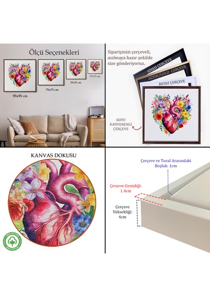 Çerçeveli Dekoratif Kanvas Tablo, Çiçeklerle Çevrili Kalp Tablosu - Doktor HEDIYESI-8325 indirimleri