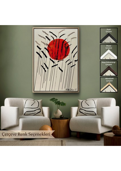 Çerçeveli Kanvas Tablo, Alex Calder - Kızıl Güneş ve Uzun Otlar Tablosu - Cattails With Red SUN-8090