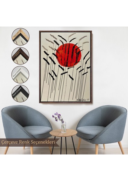 Çerçeveli Kanvas Tablo, Alex Calder - Kızıl Güneş ve Uzun Otlar Tablosu - Cattails With Red SUN-8090