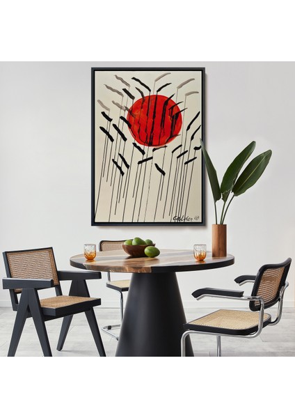 Çerçeveli Kanvas Tablo, Alex Calder - Kızıl Güneş ve Uzun Otlar Tablosu - Cattails With Red SUN-8090