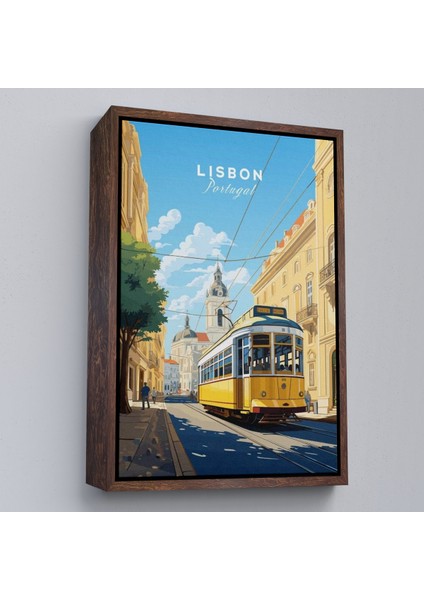 Çerçeveli Dekoratif Kanvas Tablo, Portekiz Lizbon Sarı Tramvay TABLOSU-7972