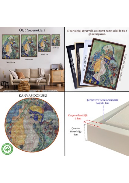 Çerçeveli Dekoratif Kanvas Tablo, Gustav Klimt - Bebek Beşiği Tablo - Baby CRADLE-8073 indirimleri