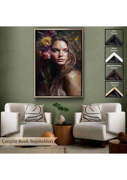 Çerçeveli Dekoratif Kanvas Tablo, Yağlıboya Görünümlü Güzel Kadın TABLOSU-8013