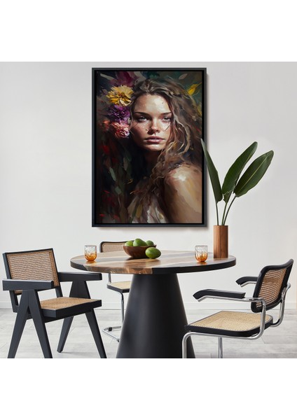 Çerçeveli Dekoratif Kanvas Tablo, Yağlıboya Görünümlü Güzel Kadın TABLOSU-8013