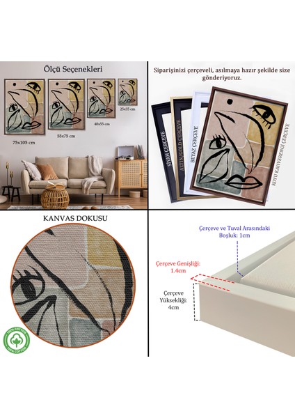 Çerçeveli Dekoratif Kanvas Tablo, Minimalist Kadın Yüzü TABLOSU-7993 indirimleri