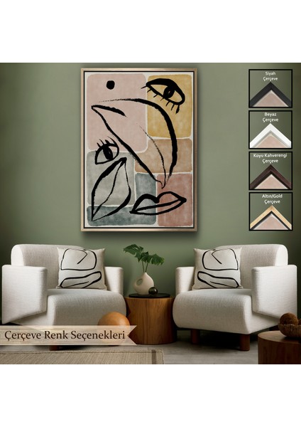 Çerçeveli Dekoratif Kanvas Tablo, Minimalist Kadın Yüzü TABLOSU-7993