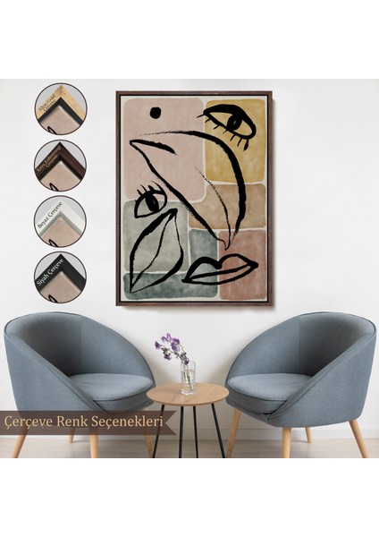 Çerçeveli Dekoratif Kanvas Tablo, Minimalist Kadın Yüzü TABLOSU-7993