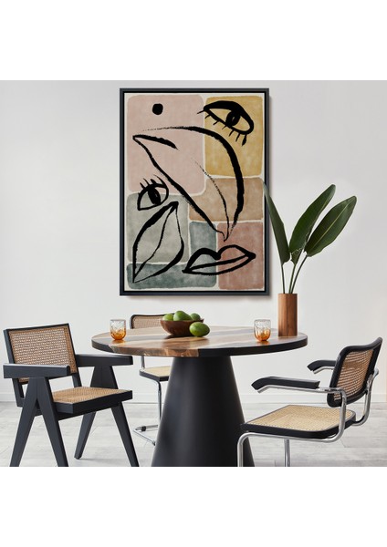 Çerçeveli Dekoratif Kanvas Tablo, Minimalist Kadın Yüzü TABLOSU-7993