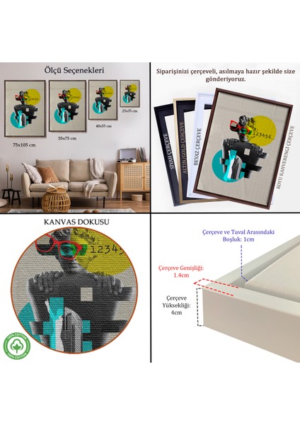 Çerçeveli Dekoratif Kanvas Tablo, Retro Daireler TABLOSU-7878 indirimleri