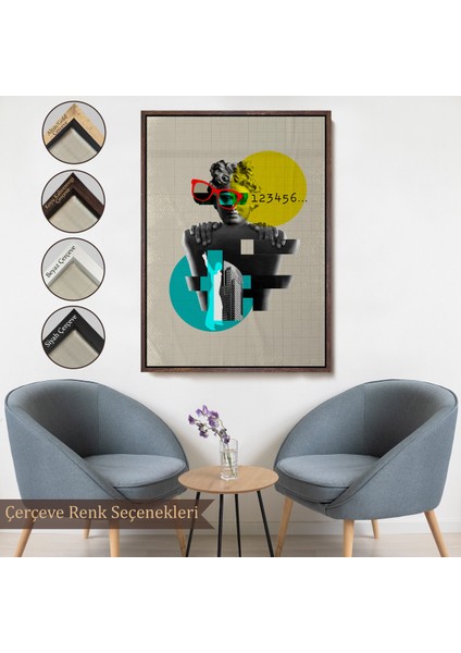 Çerçeveli Dekoratif Kanvas Tablo, Retro Daireler TABLOSU-7878