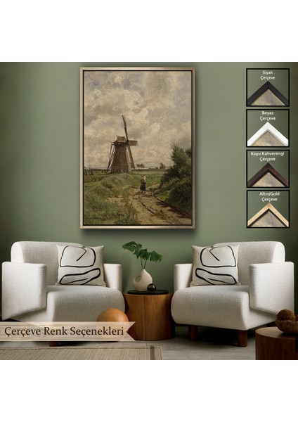 Çerçeveli Dekoratif Kanvas Tablo, Carl Malchin- Ahrenshoop Yakınındaki Yel Değirmeni TABLO-8033