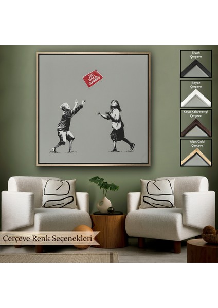 Çerçeveli Dekoratif Kanvas Tablo, Banksy No Ball Games TABLOSU-8352