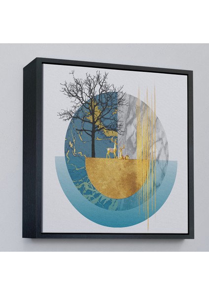 Çerçeveli Dekoratif Kanvas Tablo, Soyut Geometri Ağaç ve Geyik TABLOSU-8309