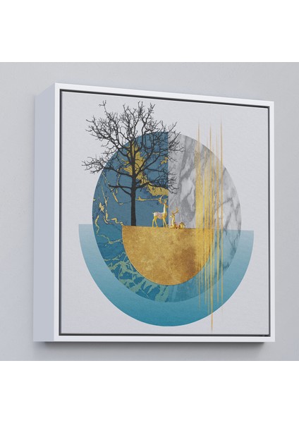 Çerçeveli Dekoratif Kanvas Tablo, Soyut Geometri Ağaç ve Geyik TABLOSU-8309 fırsatları