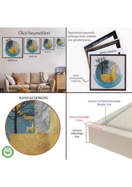 Çerçeveli Dekoratif Kanvas Tablo, Soyut Geometri Ağaç ve Geyik TABLOSU-8309 indirimleri