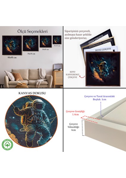 Çerçeveli Dekoratif Kanvas Tablo, Uzayda Sallanan Astronot TABLOSU-8312 indirimleri