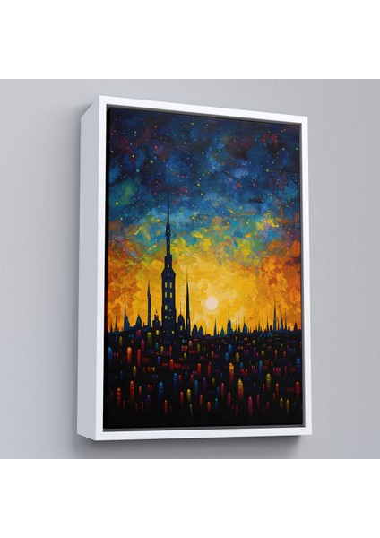 Çerçeveli Dekoratif Kanvas Tablo, Günbatımı Şehir Manzarası TABLOSU-7998 fırsatları
